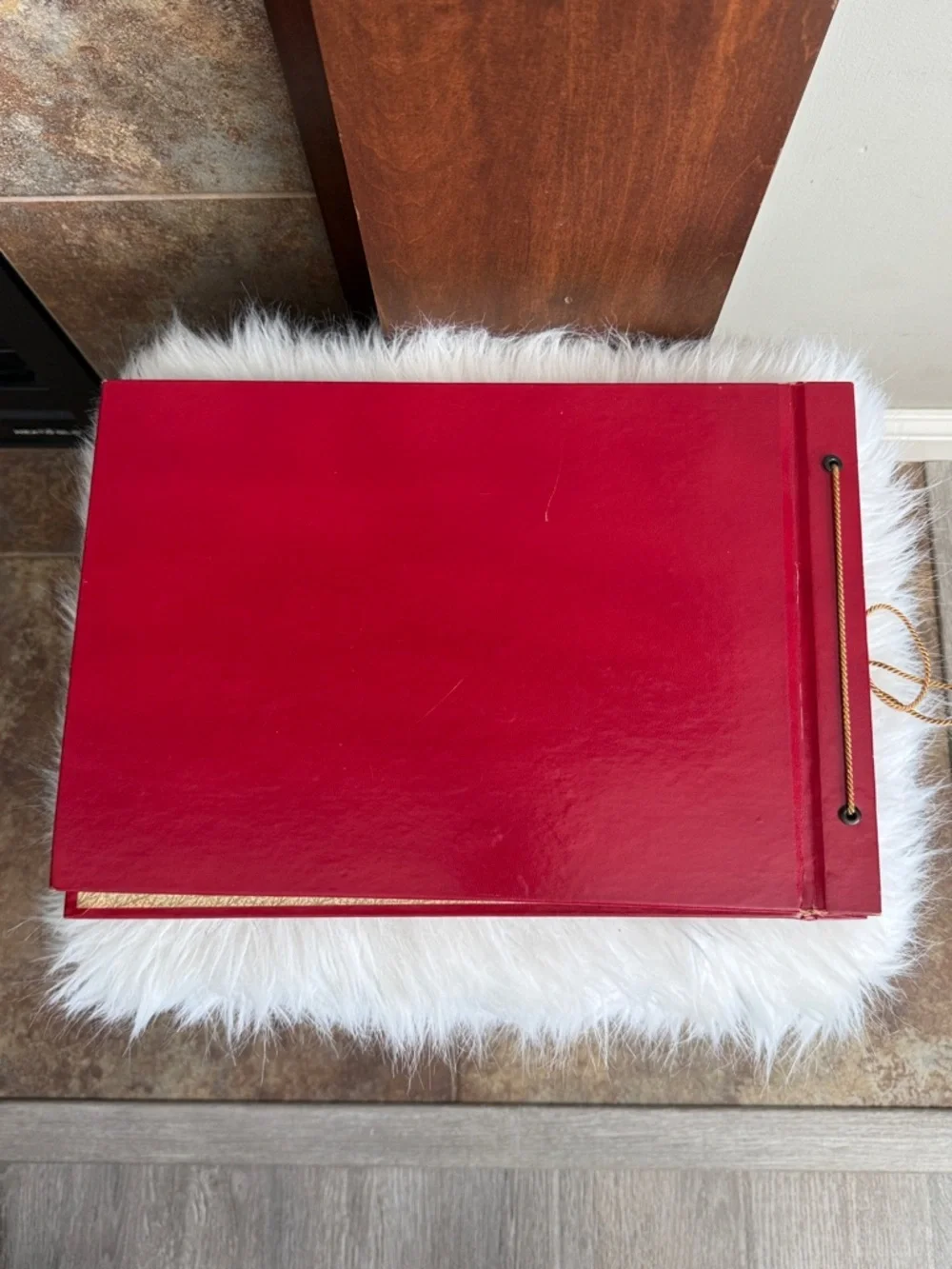 Vintage red scrapbook gold embossed scrollwork royal crest regal unused 15x10”